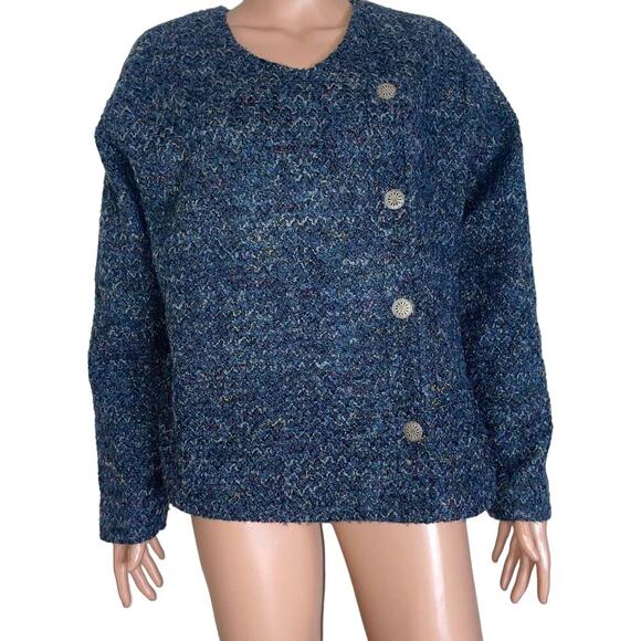 Coldwater Creek Button Up Sherpa Jacket boucle career modest navy blue button up - Picture 2 of 9